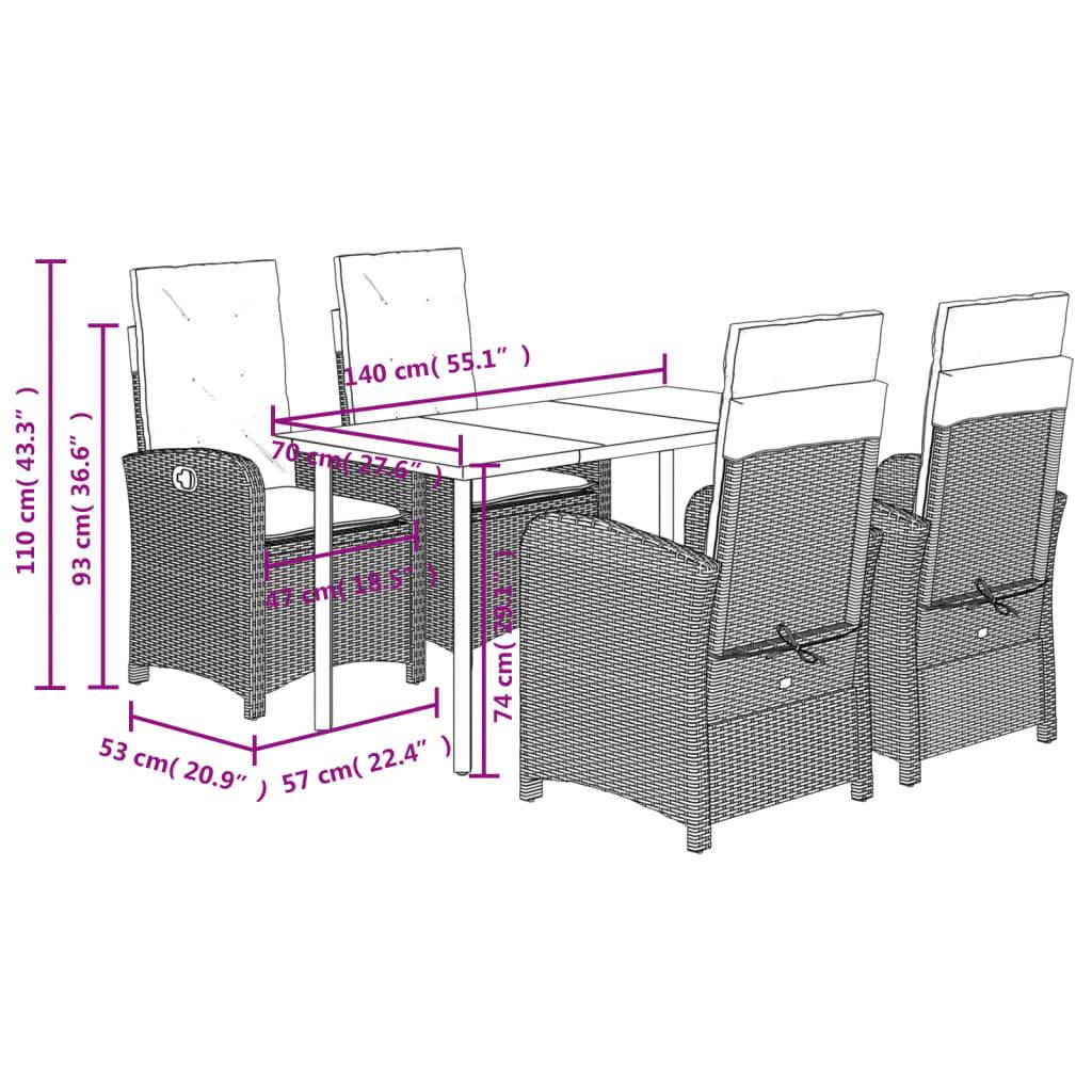 vidaXL 5-tlg. Garten-Essgruppe mit Kissen Schwarz Poly Rattan