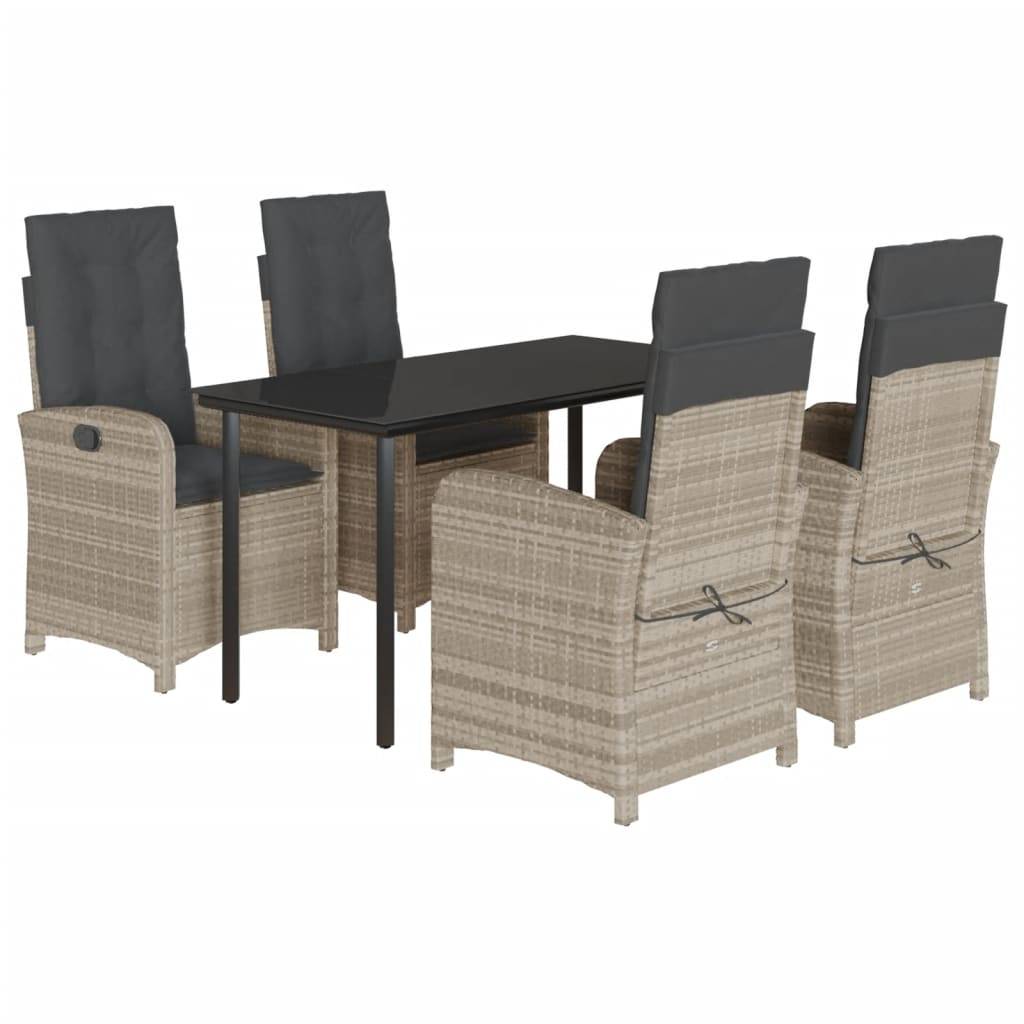 vidaXL 5-tlg. Garten-Essgruppe mit Kissen Hellgrau Poly Rattan