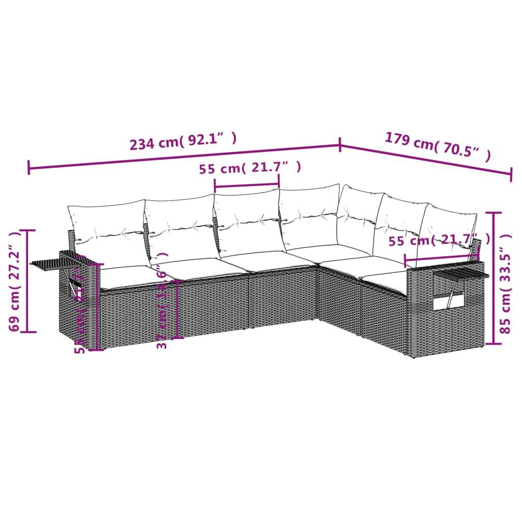 vidaXL 7-teiliges Gartensofa-Set mit Kissen, grau, Polyrattan