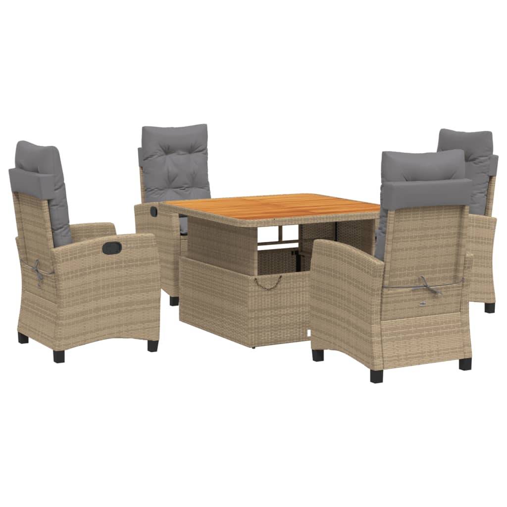 vidaXL 5-tlg. Garten-Essgruppe mit Kissen Beige Poly Rattan