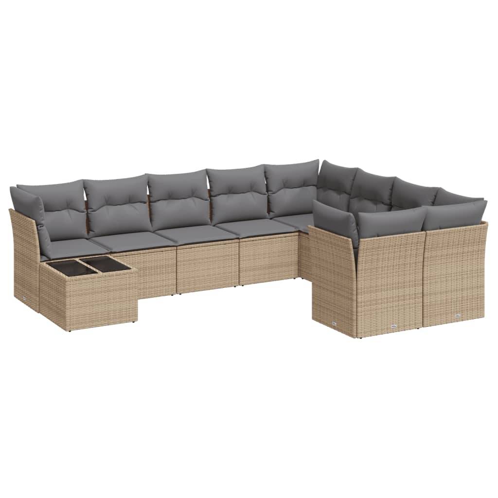 vidaXL 10-tlg. Garten-Sofagarnitur mit Kissen Beige Poly Rattan