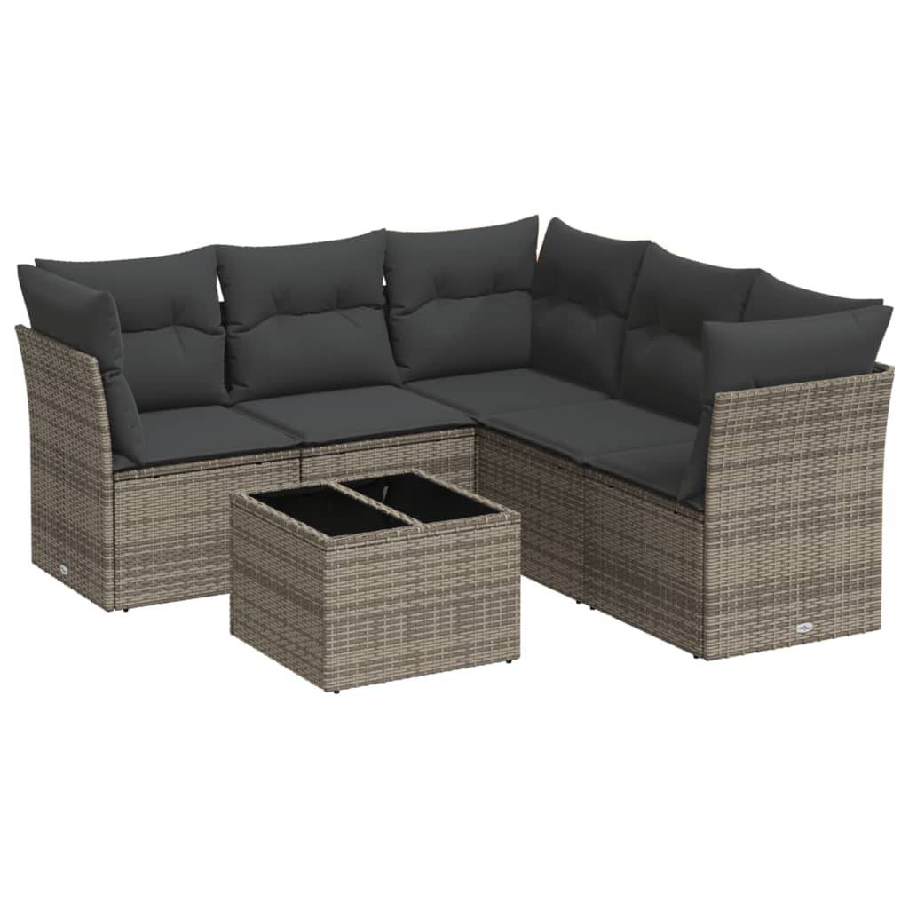 vidaXL 6-tlg. Garten-Sofagarnitur mit Kissen Grau Poly Rattan