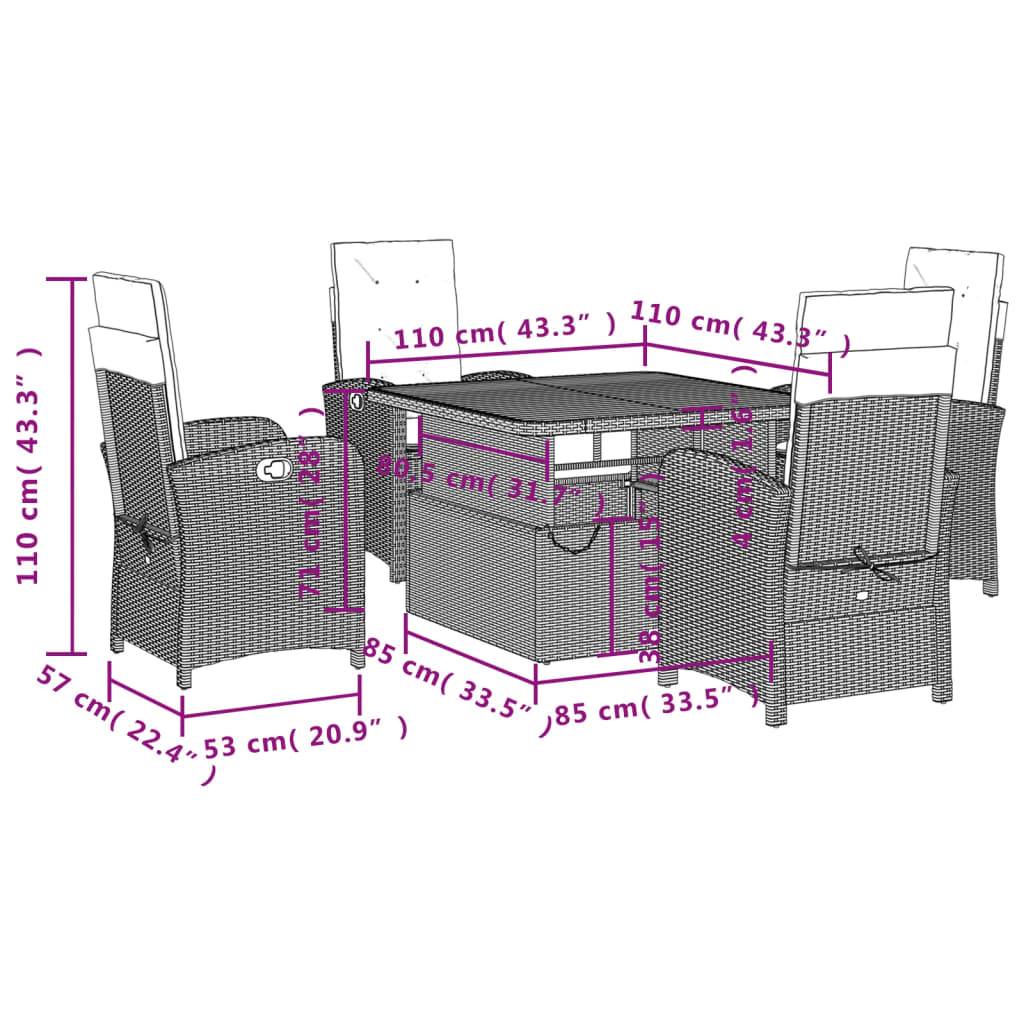 vidaXL 5-tlg. Garten-Essgruppe mit Kissen Grau Poly Rattan