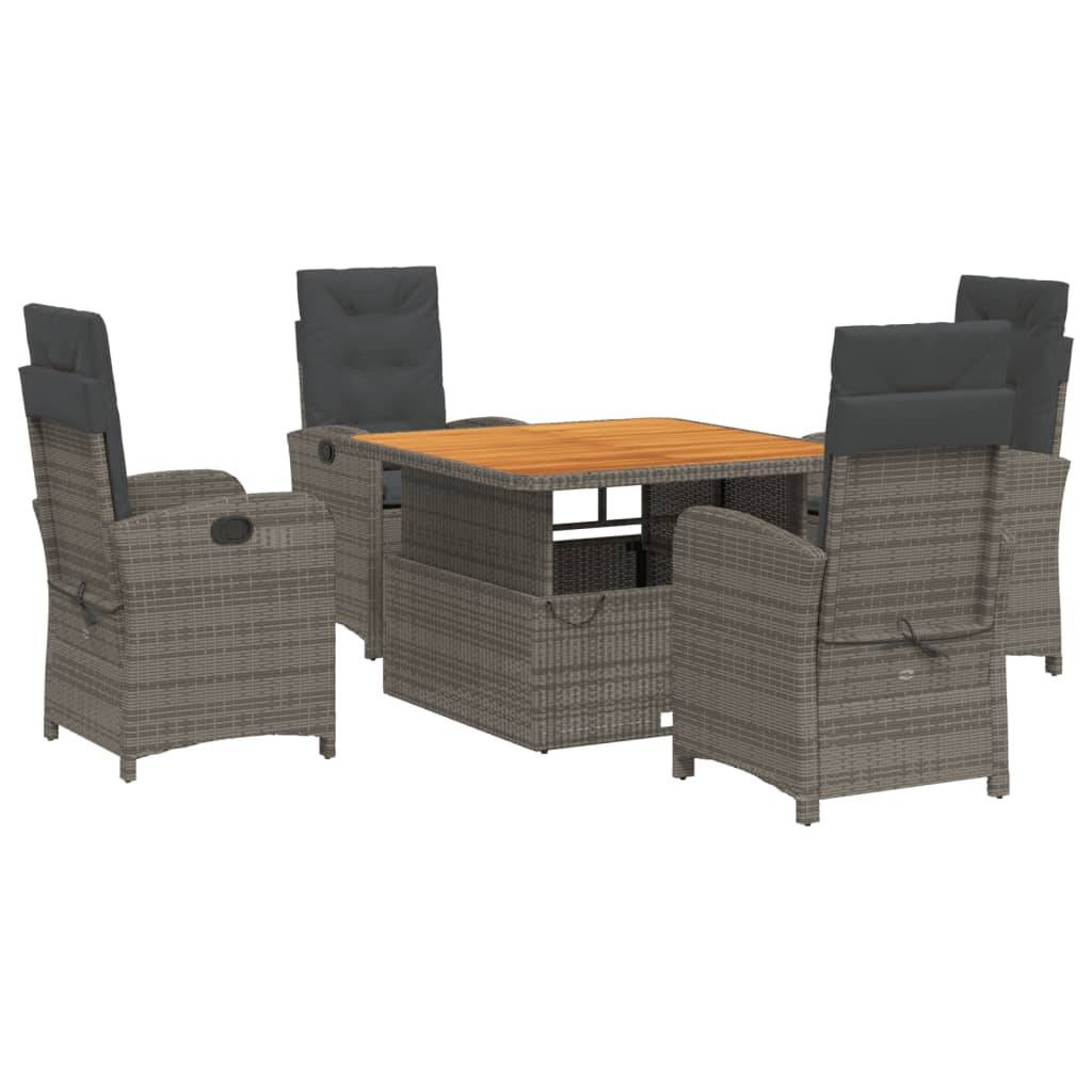 vidaXL 5-tlg. Garten-Essgruppe mit Kissen Grau Poly Rattan