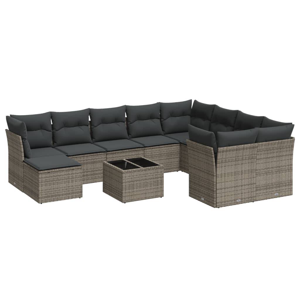 vidaXL 11-tlg. Garten-Sofagarnitur mit Kissen Grau Poly Rattan