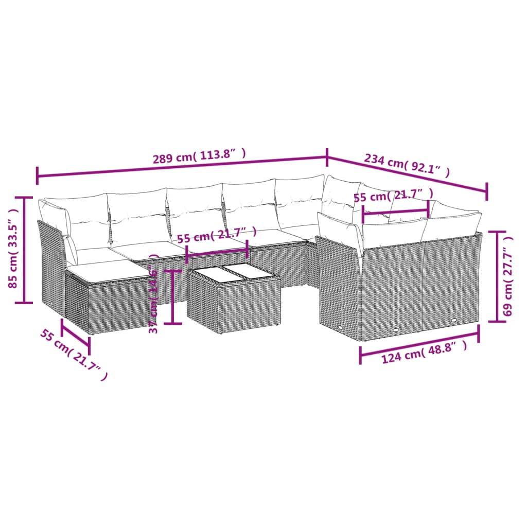 vidaXL 11-tlg. Garten-Sofagarnitur mit Kissen Grau Poly Rattan