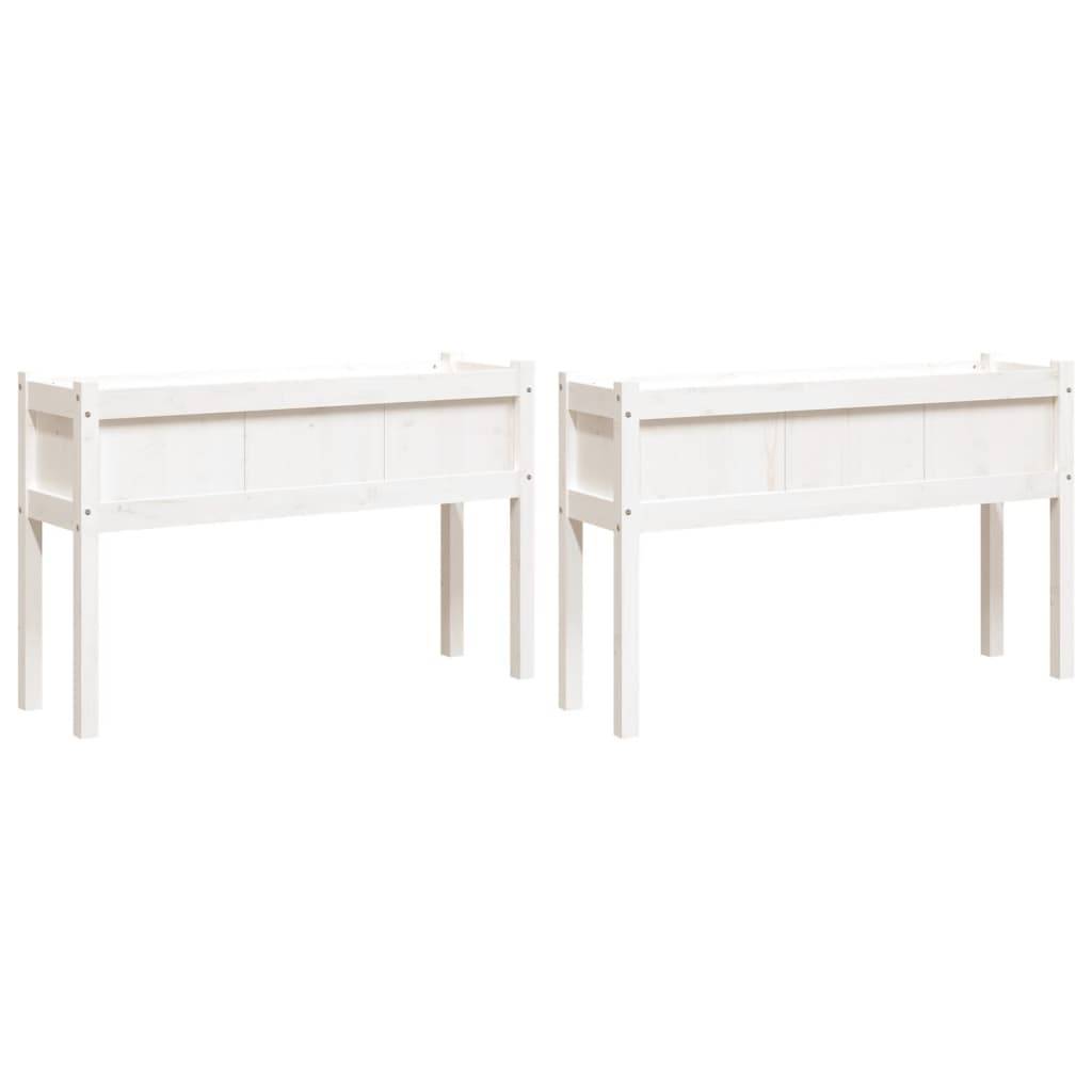 vidaXL Pflanzkübel 2 Stk. mit Beinen Weiß Massivholz Kiefer
