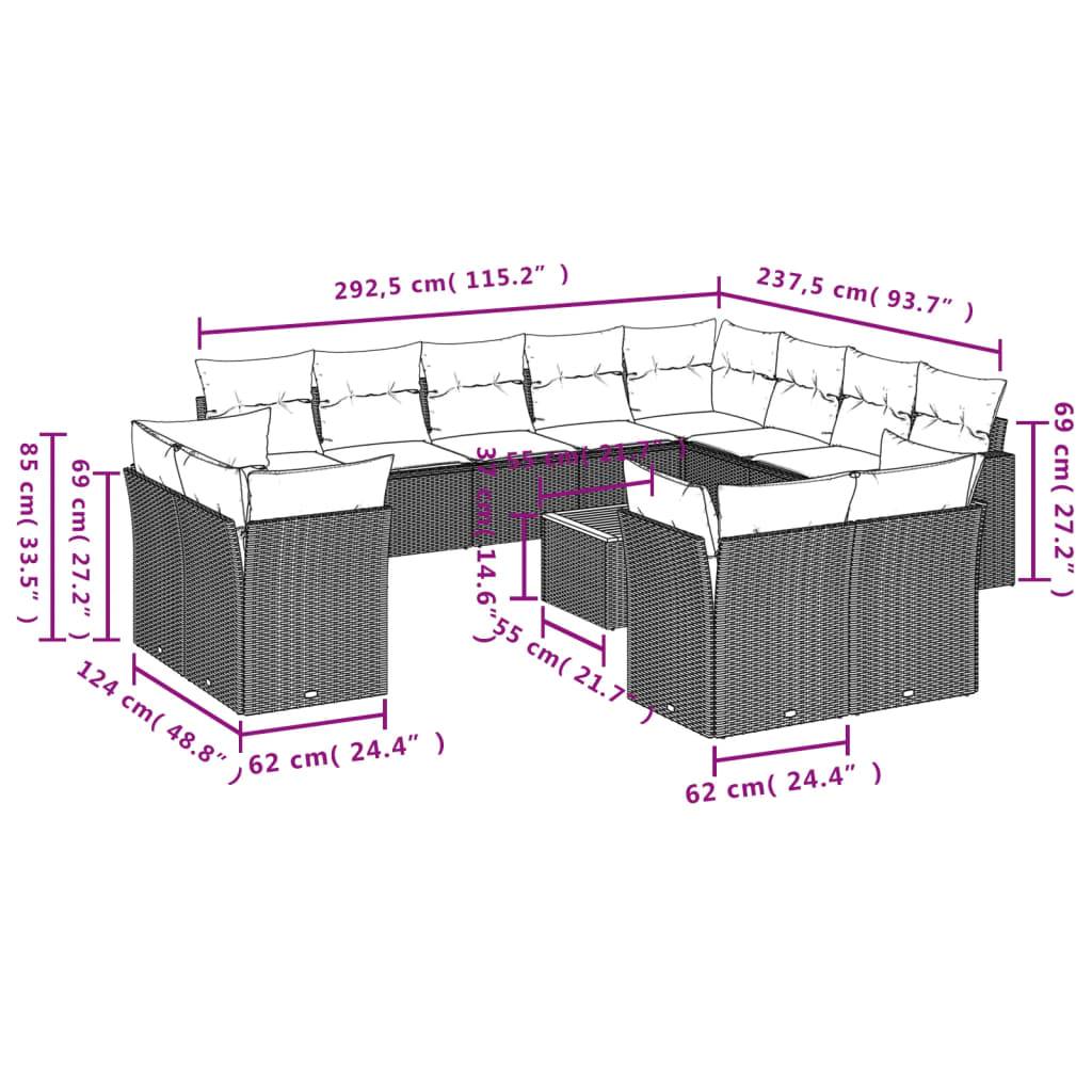 vidaXL 13-tlg. Garten-Sofagarnitur mit Kissen Beige Poly Rattan