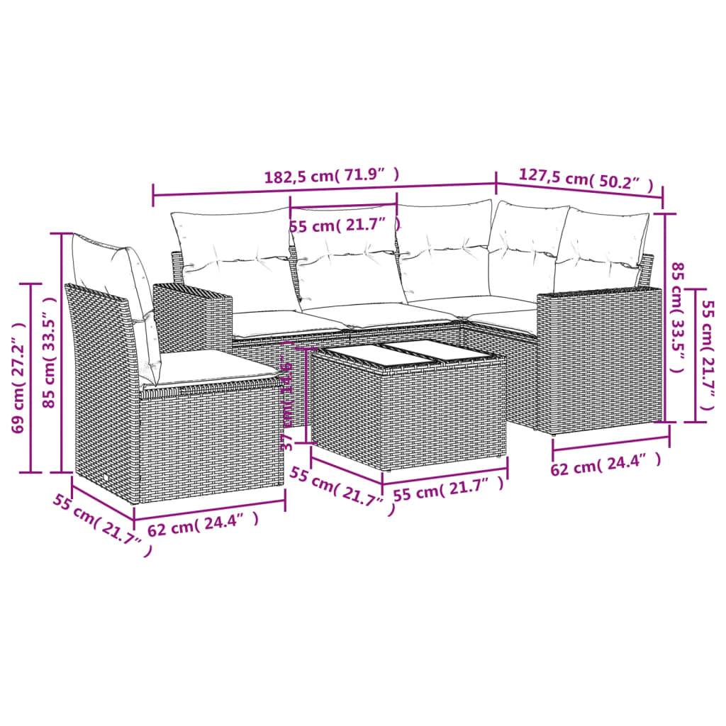 vidaXL 6-tlg. Garten-Sofagarnitur mit Kissen Braun Poly Rattan