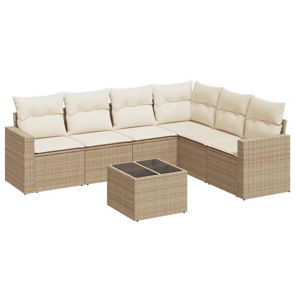 vidaXL 7-tlg. Garten-Sofagarnitur mit Kissen Beige Poly Rattan