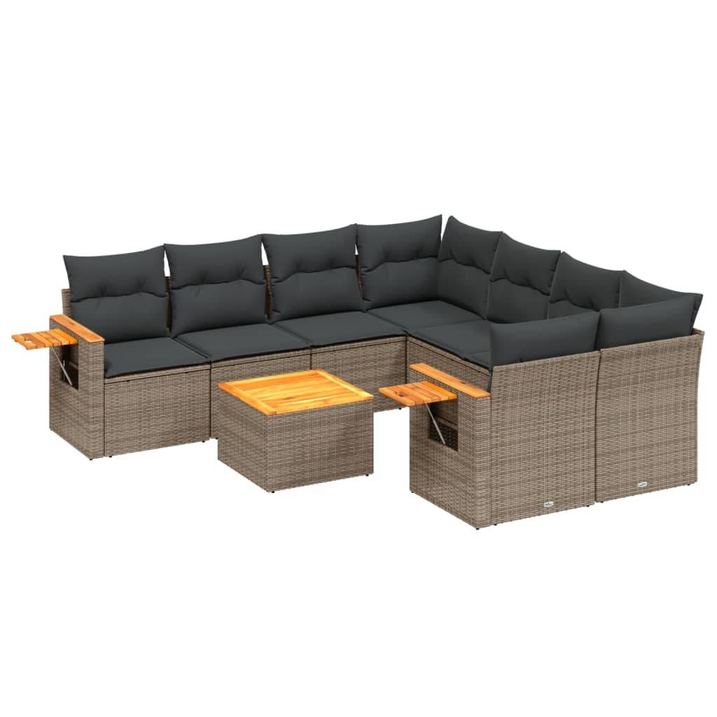 vidaXL 9-tlg. Garten-Sofagarnitur mit Kissen Grau Poly Rattan