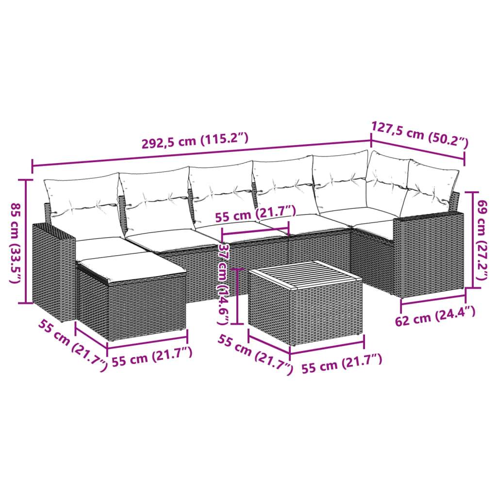 vidaXL 8-tlg. Garten-Sofagarnitur mit Kissen Schwarz Poly Rattan