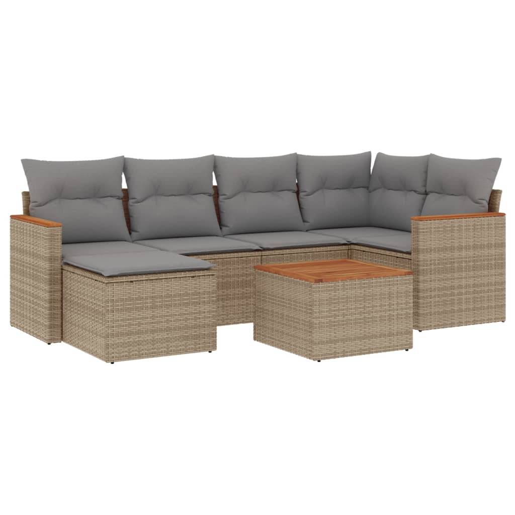 vidaXL 7-tlg. Garten-Sofagarnitur mit Kissen Beige Poly Rattan