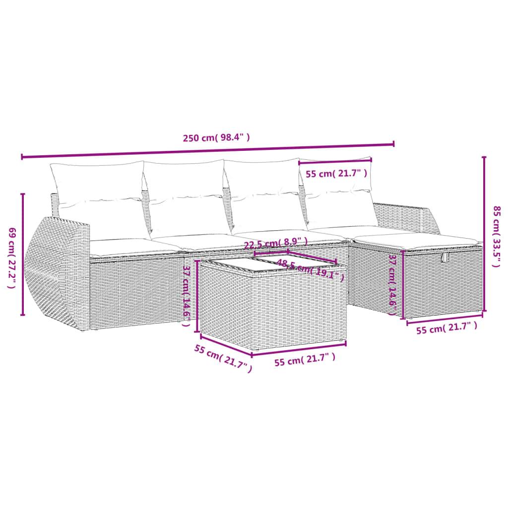 vidaXL 6-tlg. Garten-Sofagarnitur mit Kissen Beige Poly Rattan