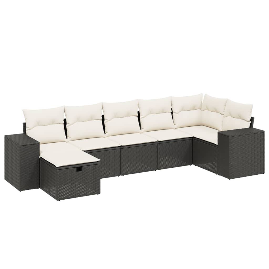 vidaXL 7-tlg. Garten-Sofagarnitur mit Kissen Schwarz Poly Rattan