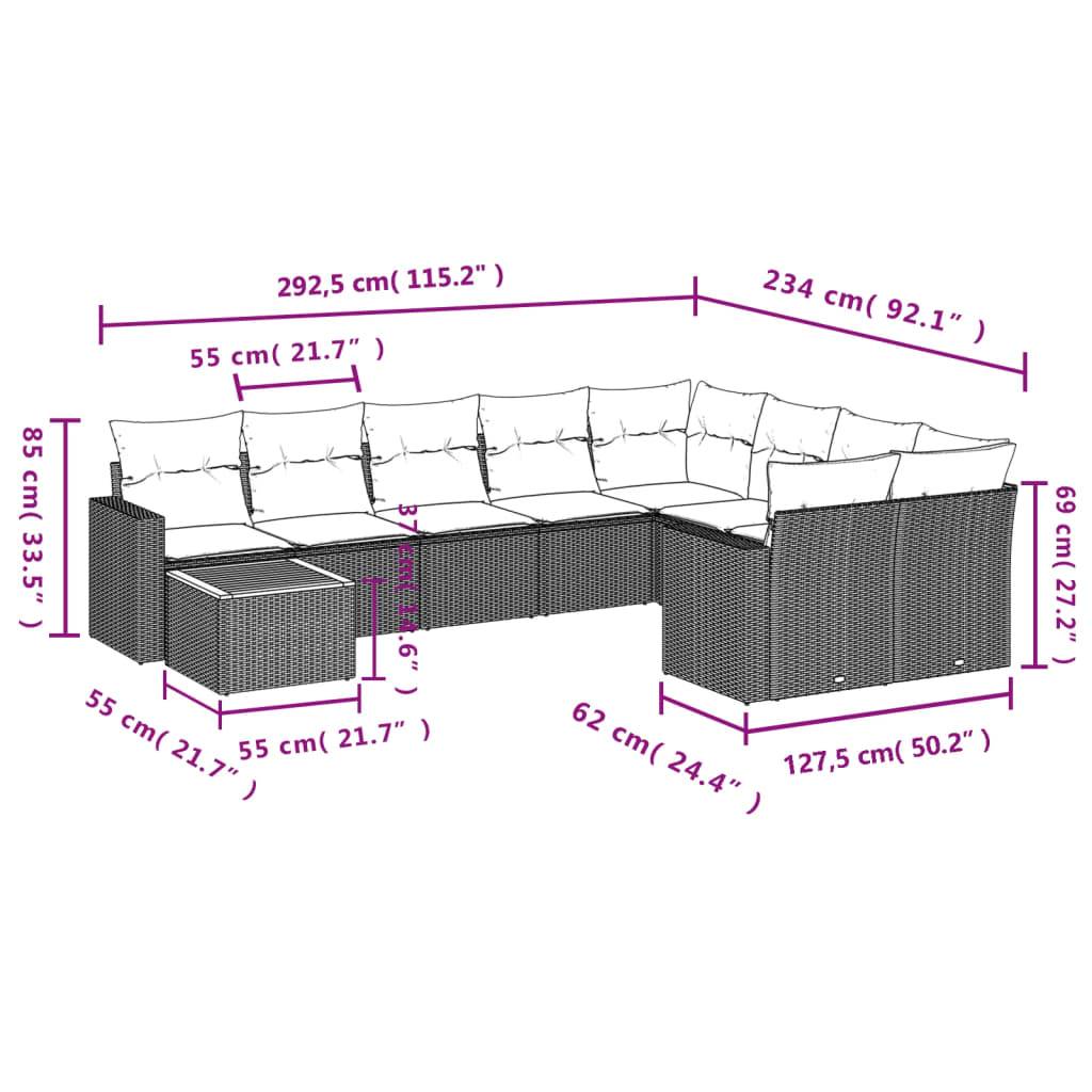 vidaXL 10-tlg. Garten-Sofagarnitur mit Kissen Grau Poly Rattan