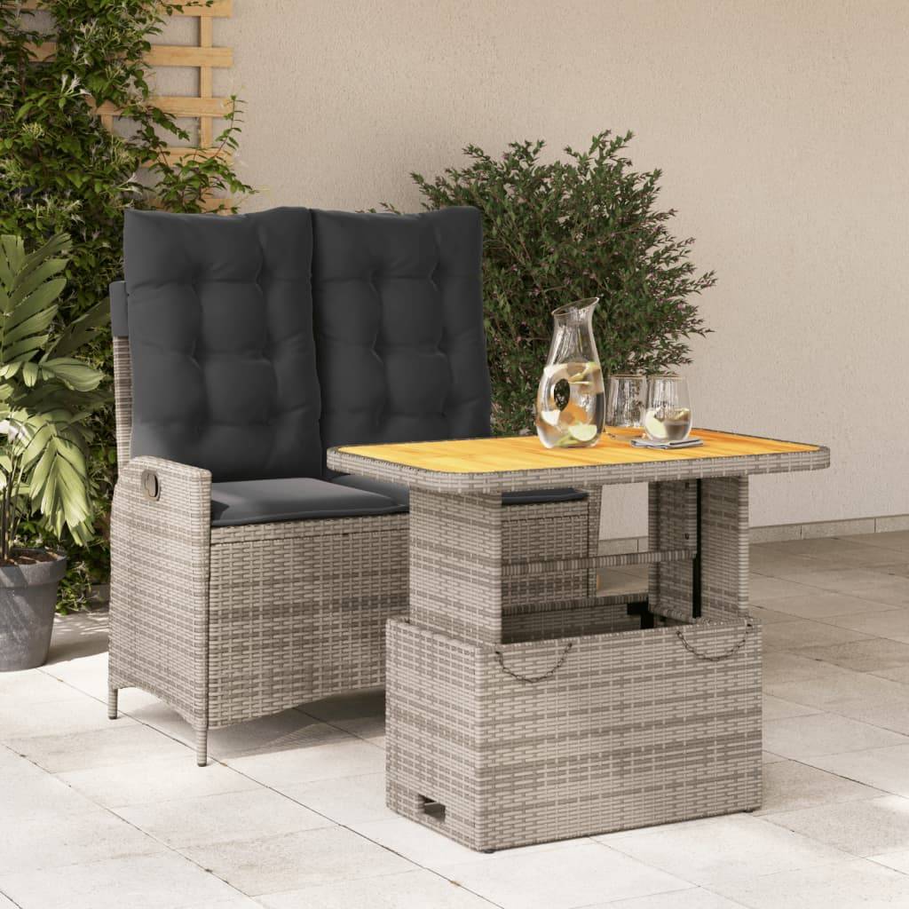 vidaXL 2-tlg. Garten-Essgruppe mit Kissen Grau Poly Rattan