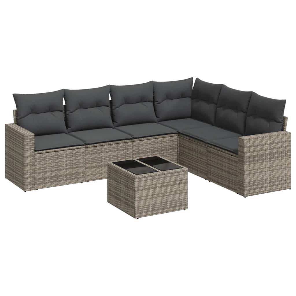 vidaXL 7-tlg. Garten-Sofagarnitur mit Kissen Grau Poly Rattan