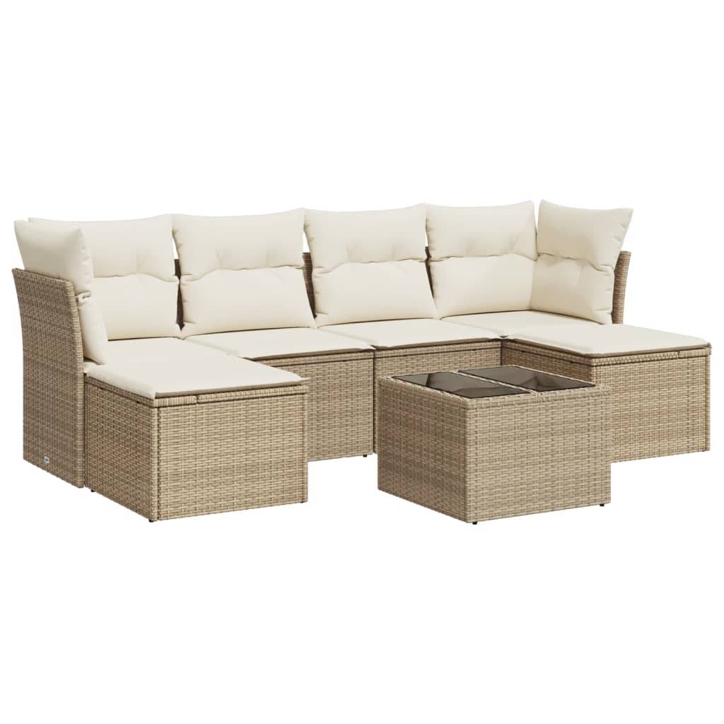 vidaXL 7-tlg. Garten-Sofagarnitur mit Kissen Beige Poly Rattan