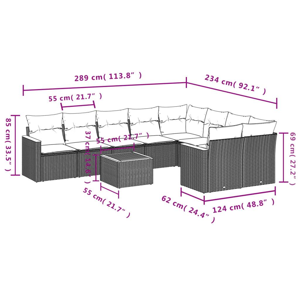 vidaXL 10-teiliges Gartensofa-Set mit Kissen, grau, Polyrattan