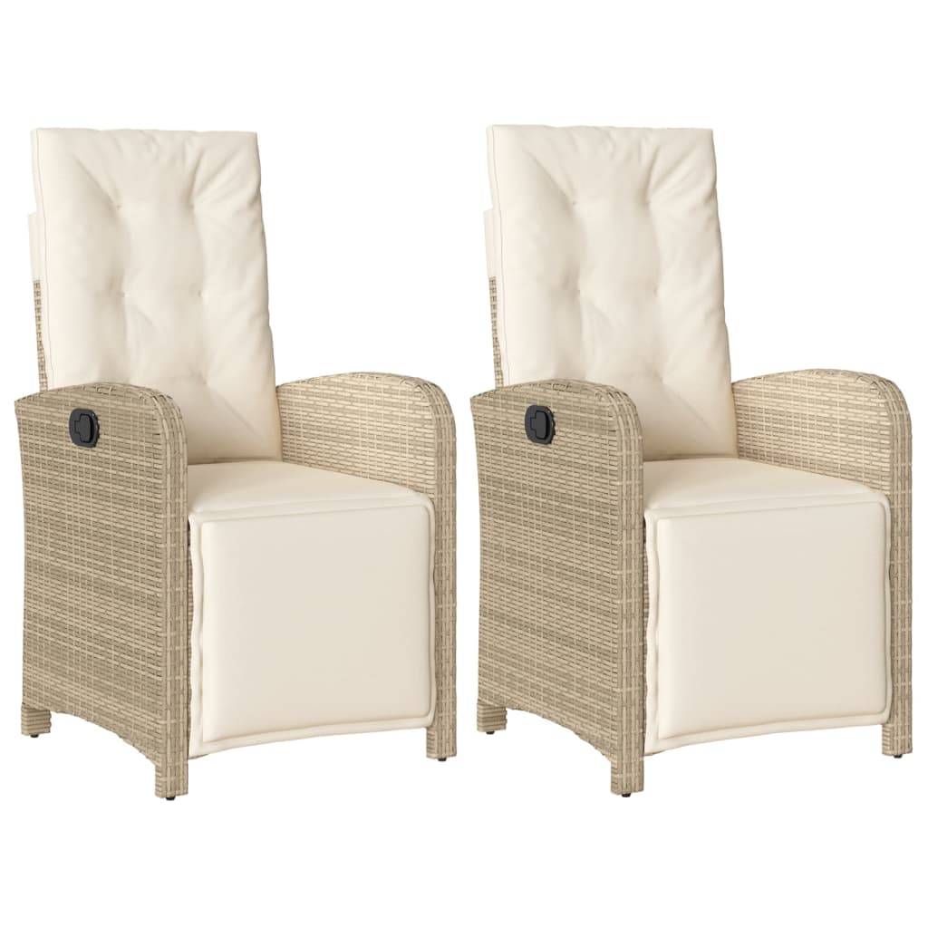 vidaXL Gartensessel mit Fußteil 2 Stk. Verstellbar Beige Poly Rattan
