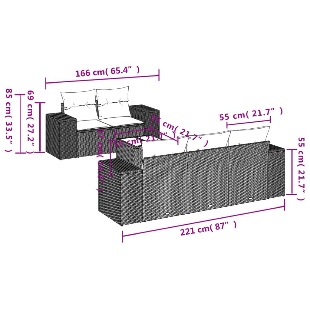 vidaXL 6-tlg. Garten-Sofagarnitur mit Kissen Braun Poly Rattan