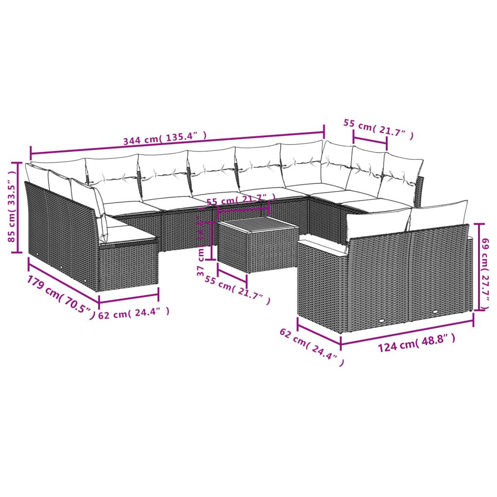 vidaXL 13-tlg. Garten-Sofagarnitur mit Kissen Grau Poly Rattan