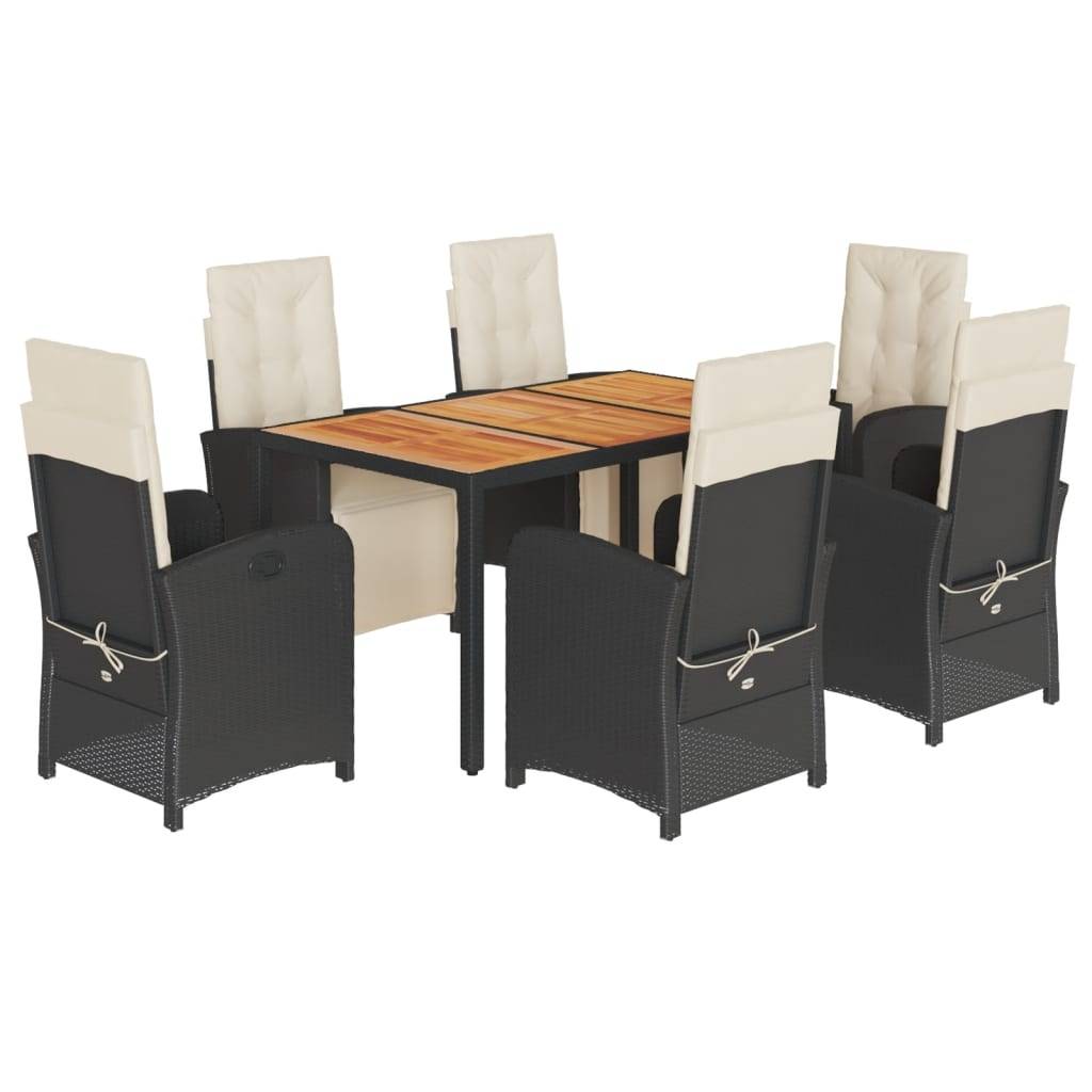 vidaXL 7-tlg. Garten-Essgruppe mit Kissen Schwarz Poly Rattan