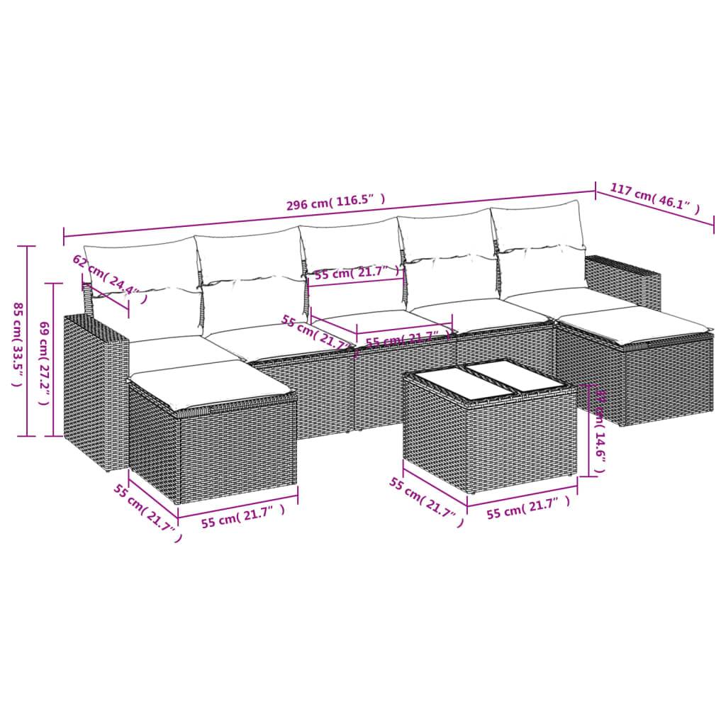 vidaXL 8-tlg. Garten-Sofagarnitur mit Kissen Schwarz Poly Rattan
