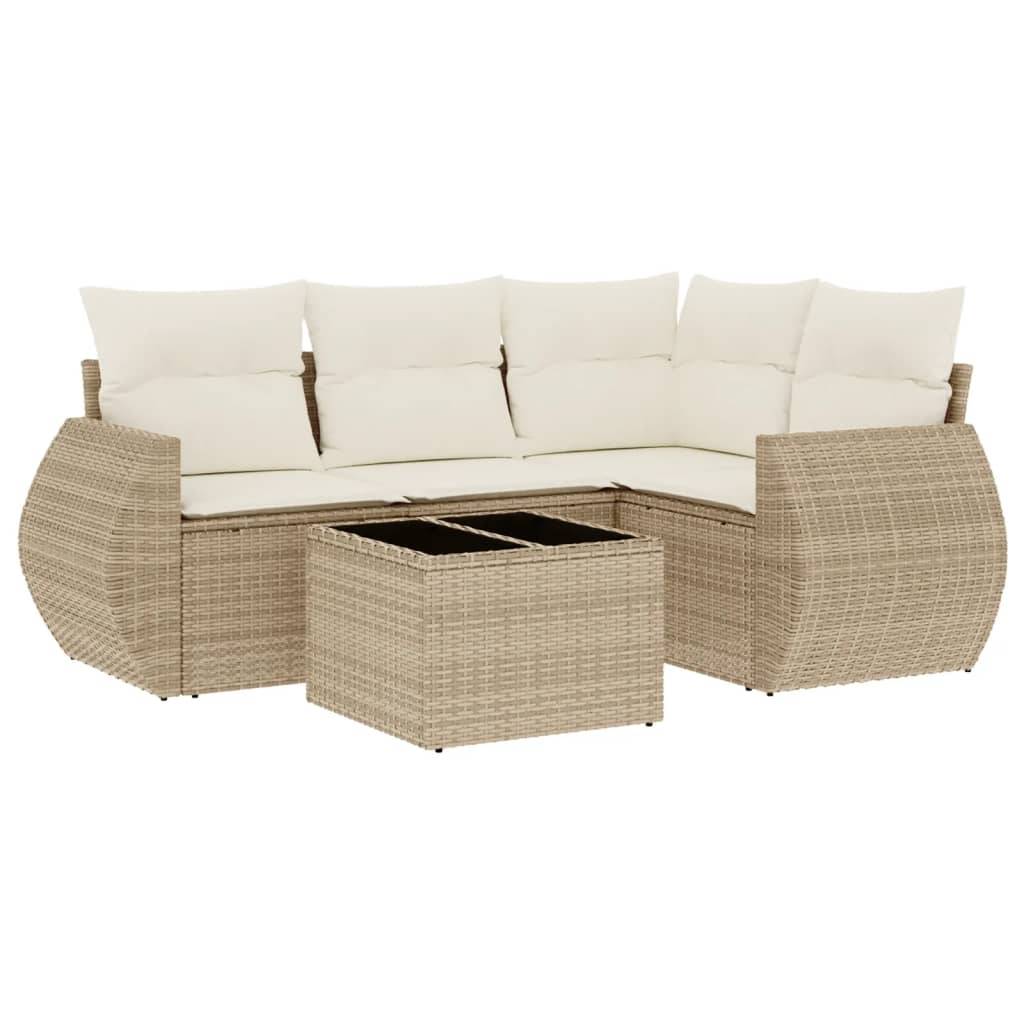 vidaXL 5-tlg. Garten-Sofagarnitur mit Kissen Beige Poly Rattan