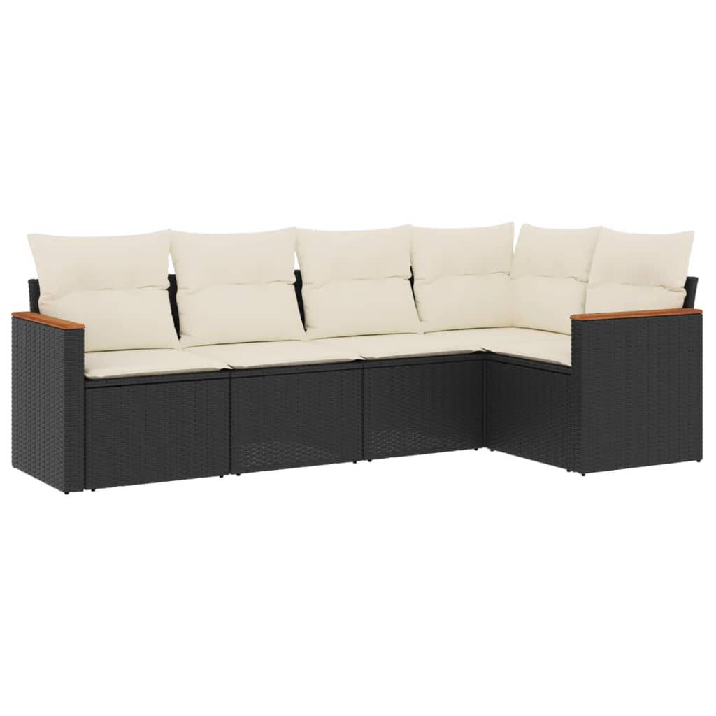 vidaXL 5-tlg. Garten-Sofagarnitur mit Kissen Schwarz Poly Rattan