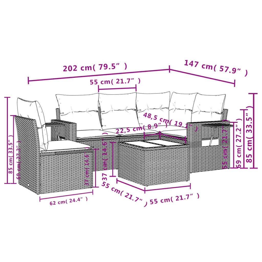 vidaXL 6-tlg. Garten-Sofagarnitur mit Kissen Braun Poly Rattan