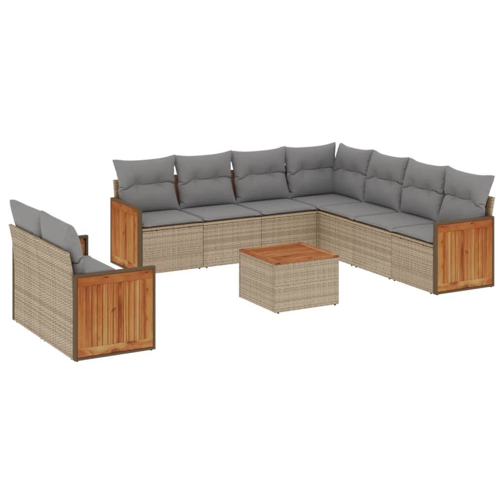 vidaXL 10-tlg. Garten-Sofagarnitur mit Kissen Beige Poly Rattan