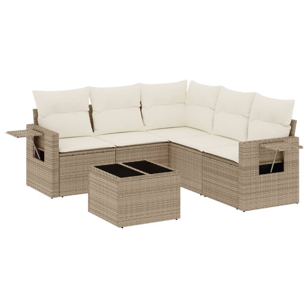 vidaXL 6-tlg. Garten-Sofagarnitur mit Kissen Beige Poly Rattan