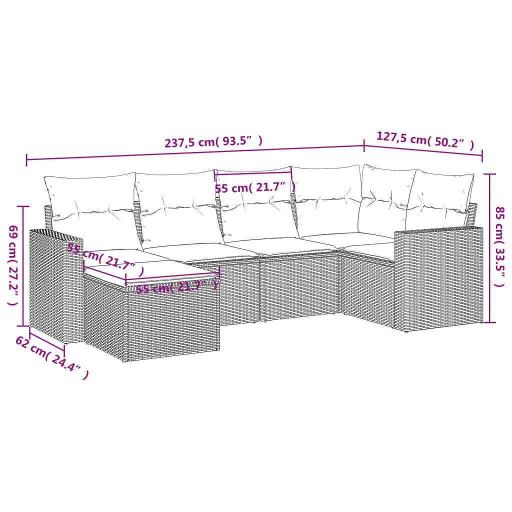vidaXL 6-tlg. Garten-Sofagarnitur mit Kissen Schwarz Poly Rattan