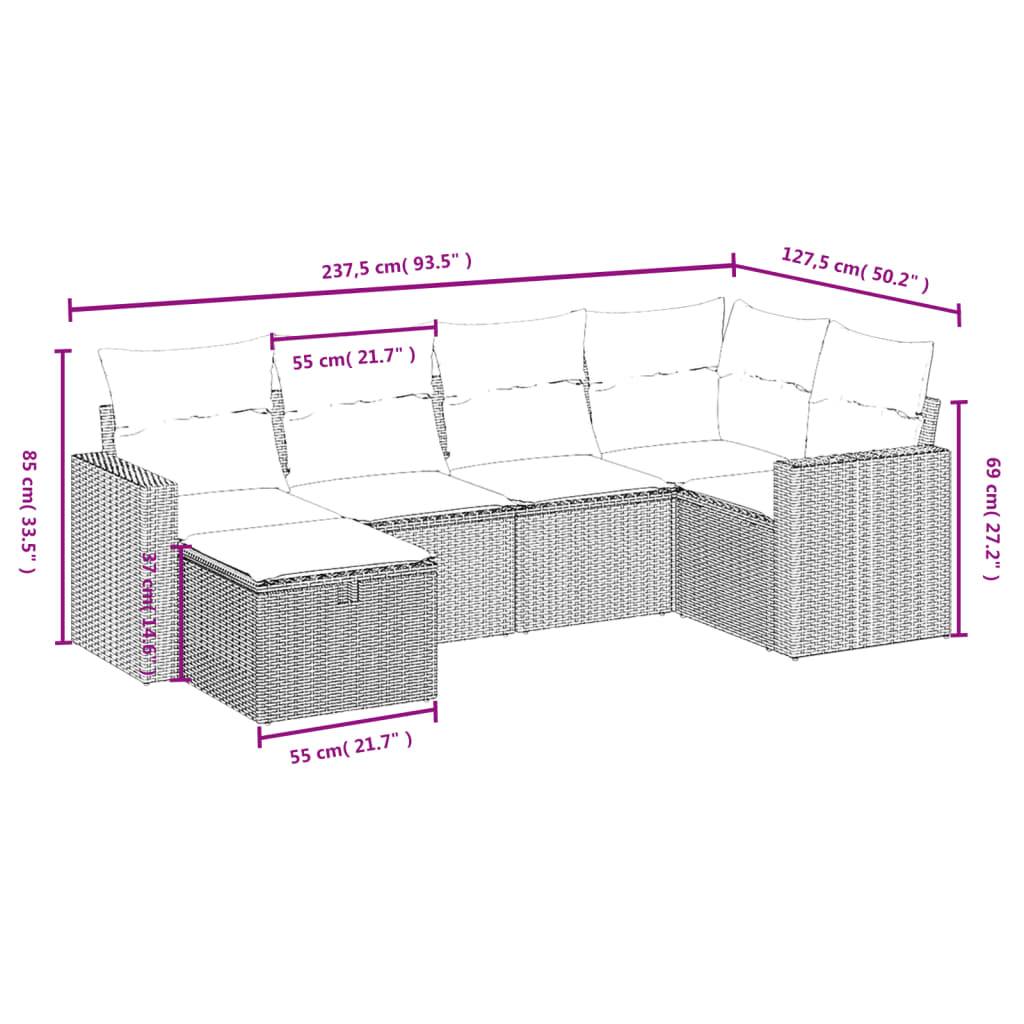 vidaXL 6-tlg. Garten-Sofagarnitur mit Kissen Beige Poly Rattan