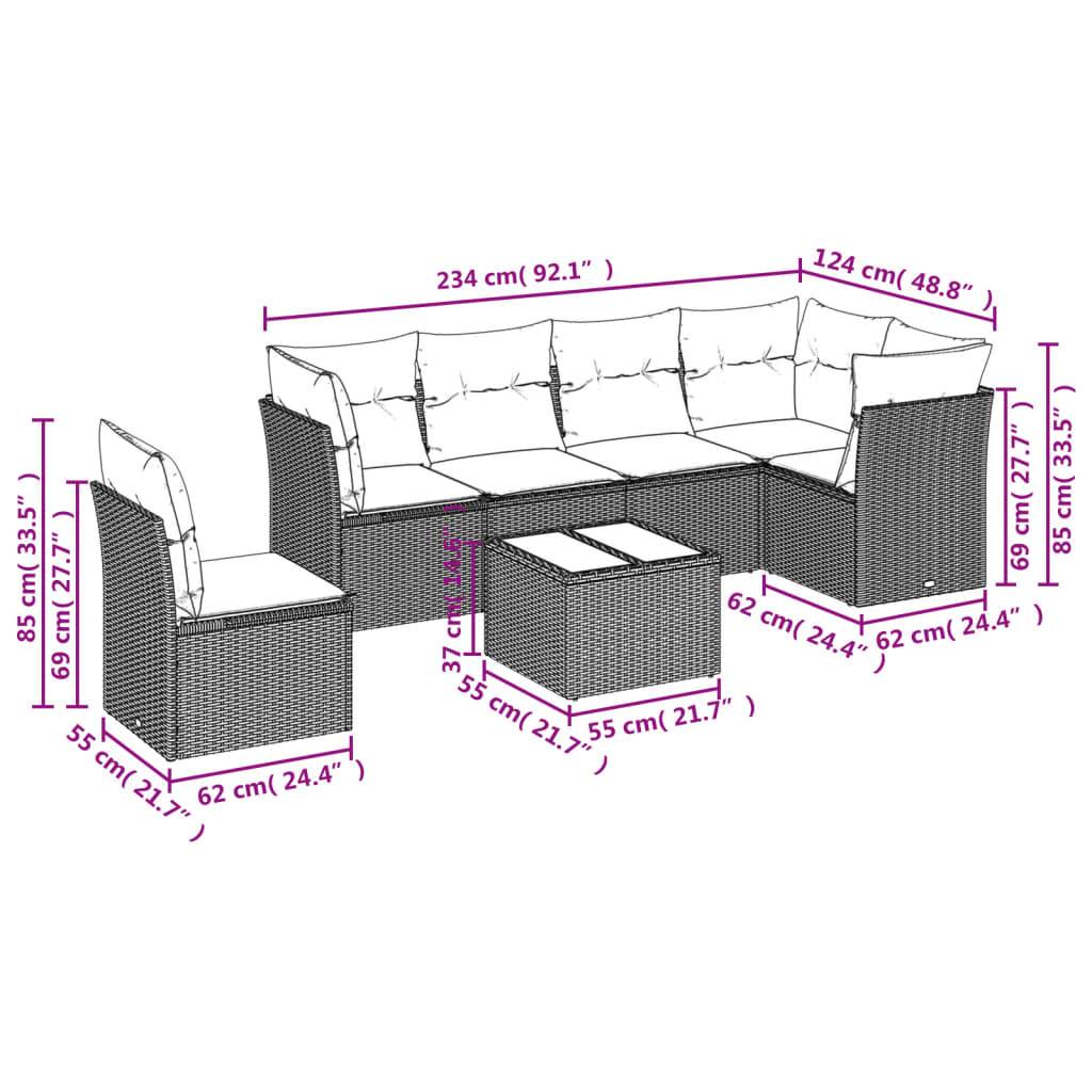 vidaXL 7-tlg. Garten-Sofagarnitur mit Kissen Beige Poly Rattan