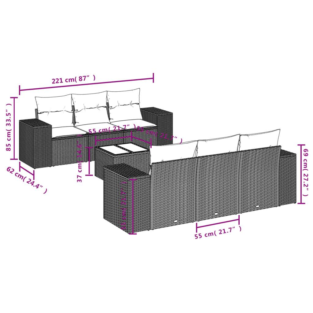 vidaXL 7-tlg. Garten-Sofagarnitur mit Kissen Braun Poly Rattan