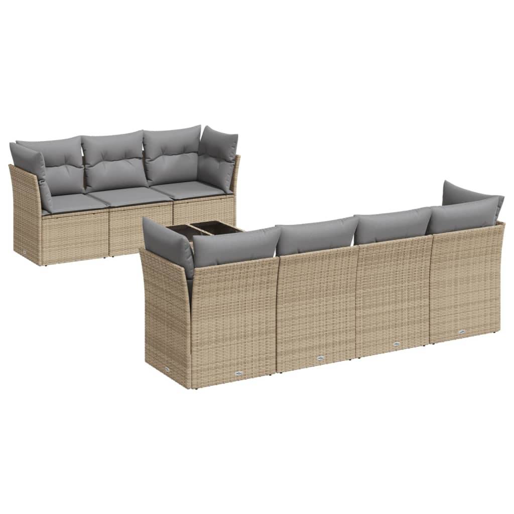 vidaXL 8-tlg. Garten-Sofagarnitur mit Kissen Beige Poly Rattan