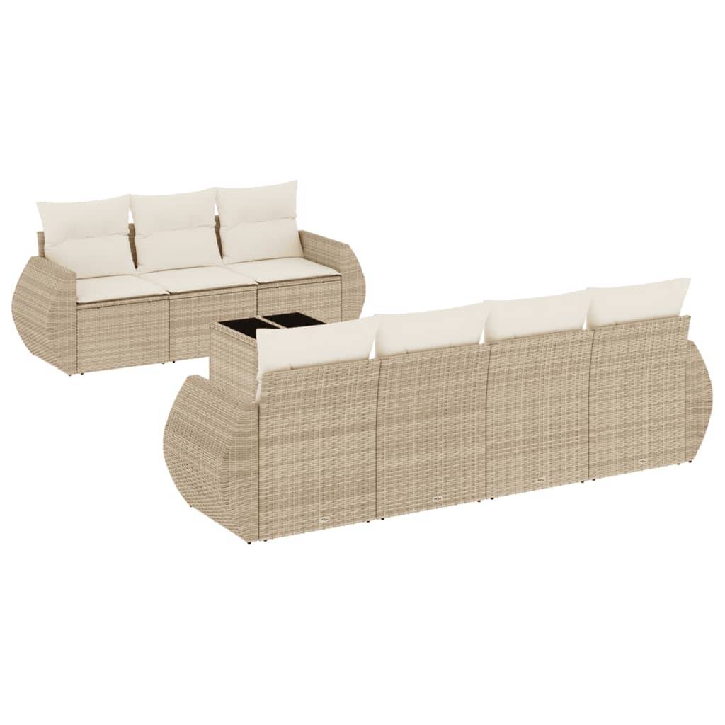 vidaXL 8-tlg. Garten-Sofagarnitur mit Kissen Beige Poly Rattan