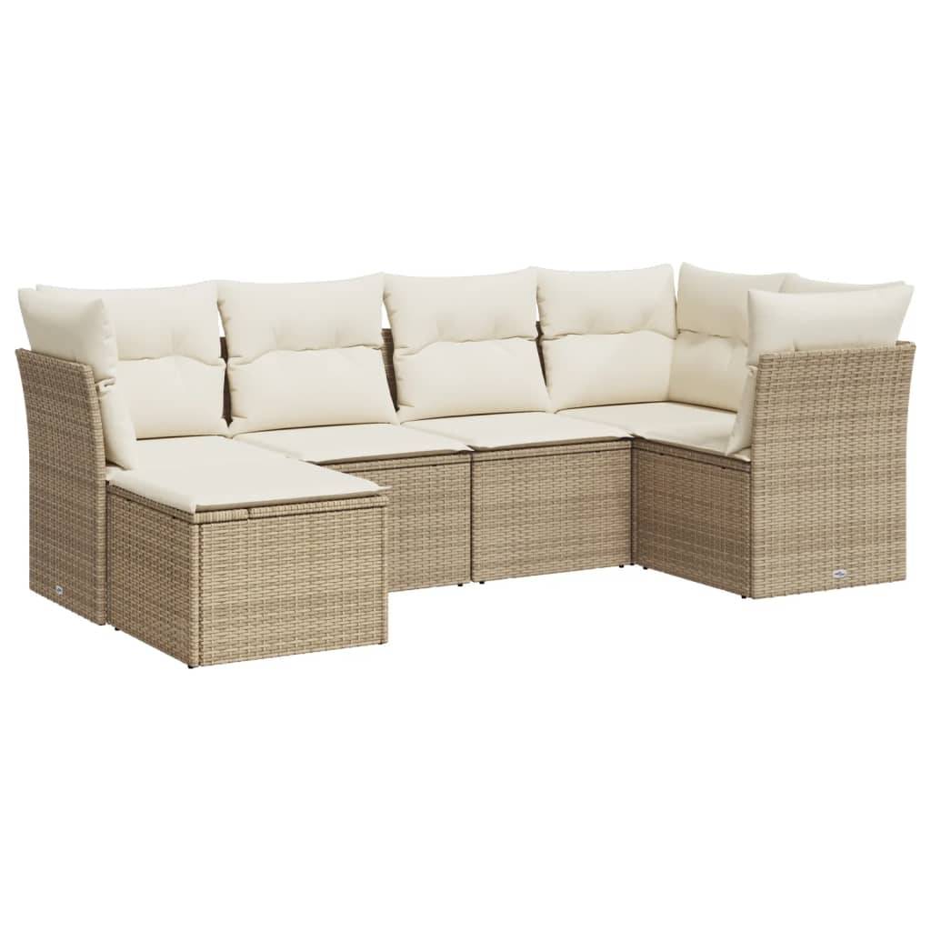 vidaXL 6-tlg. Garten-Sofagarnitur mit Kissen Beige Poly Rattan