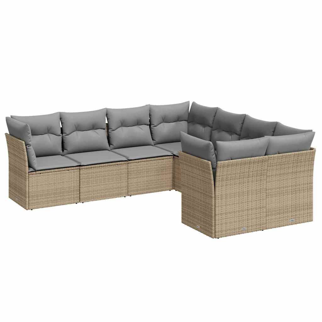 vidaXL 8-tlg. Garten-Sofagarnitur mit Kissen Beige Poly Rattan