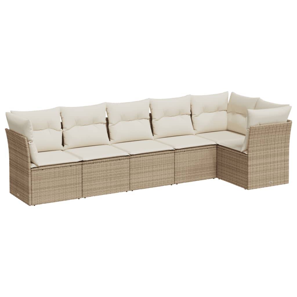 vidaXL 6-tlg. Garten-Sofagarnitur mit Kissen Beige Poly Rattan