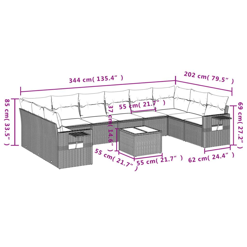 vidaXL 11-teiliges Gartensofa-Set mit Kissen, schwarzes Polyrattan