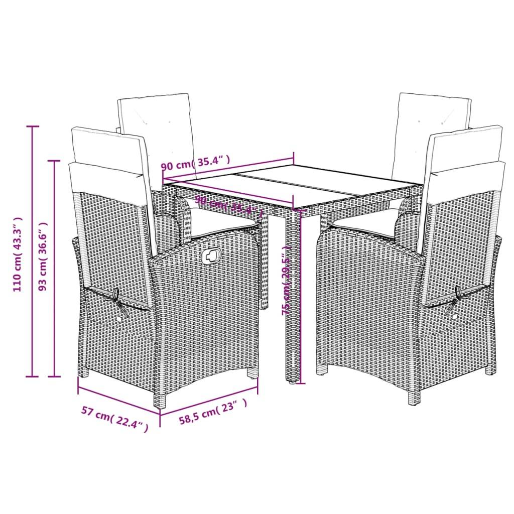 vidaXL 5-tlg. Garten-Essgruppe mit Kissen Schwarz Poly Rattan