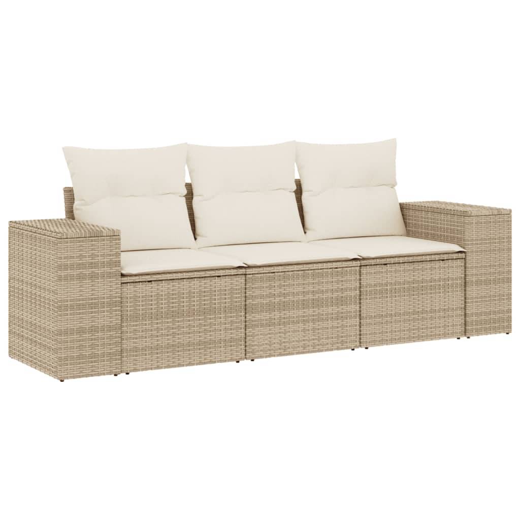 vidaXL 3-tlg. Garten-Sofagarnitur mit Kissen Beige Poly Rattan