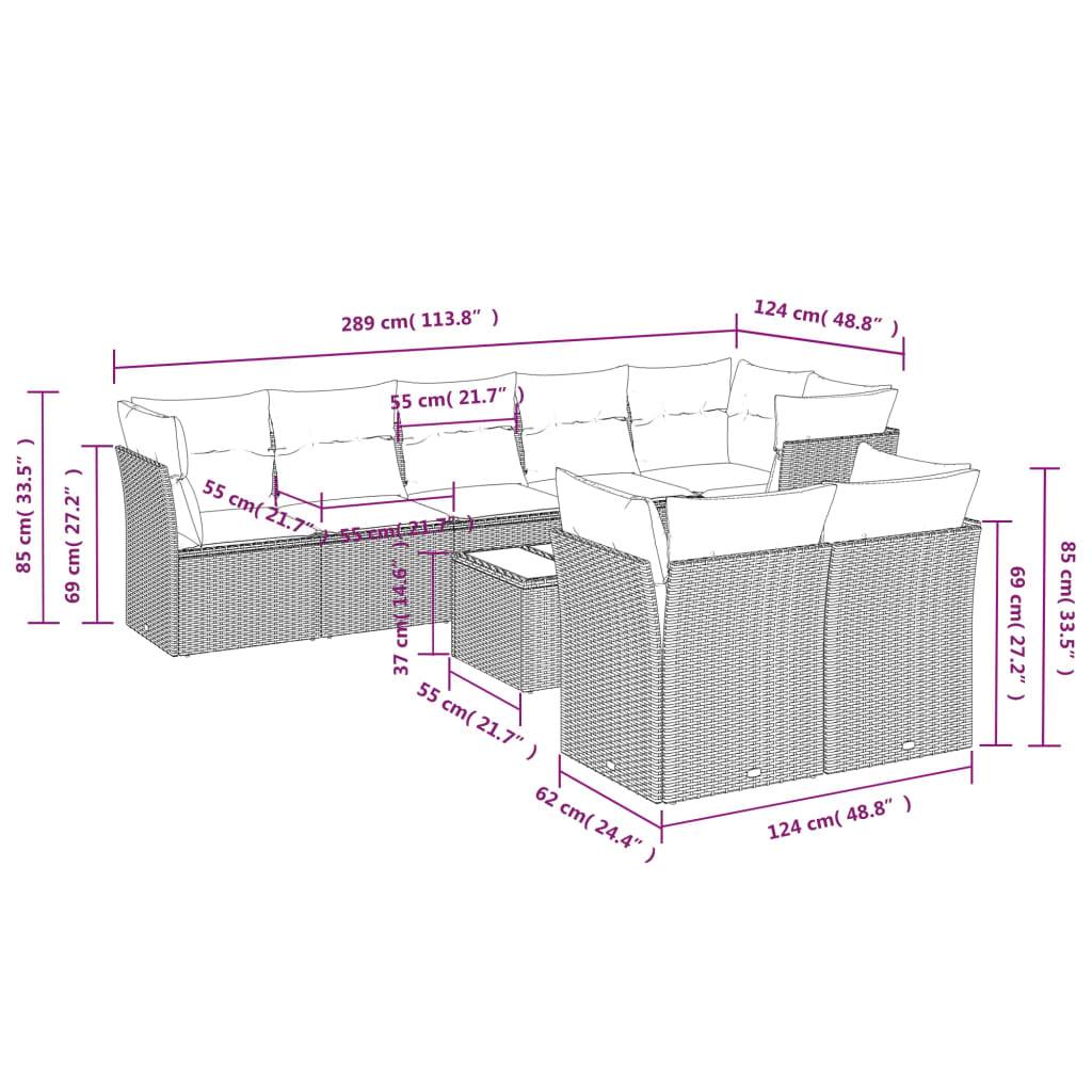 vidaXL 9-tlg. Garten-Sofagarnitur mit Kissen Braun Poly Rattan