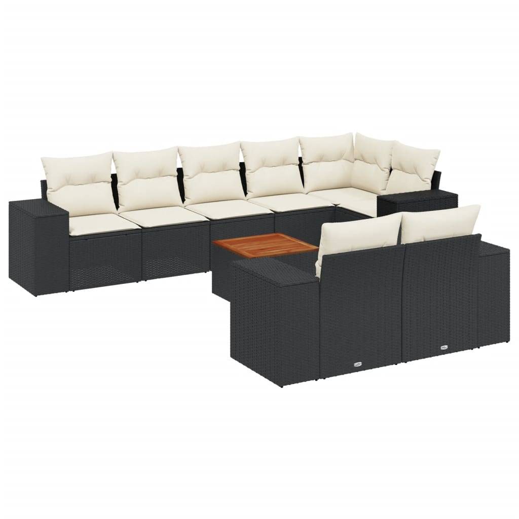 vidaXL 9-tlg. Garten-Sofagarnitur mit Kissen Schwarz Poly Rattan