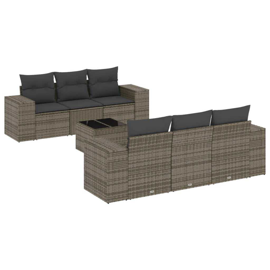 vidaXL 7-tlg. Garten-Sofagarnitur mit Kissen Grau Poly Rattan