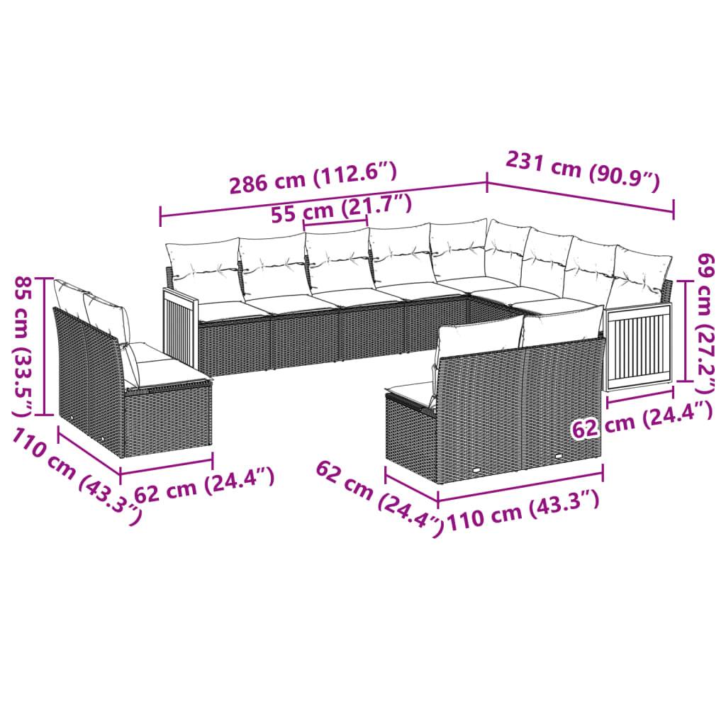 vidaXL 12-tlg. Garten-Sofagarnitur mit Kissen Schwarz Poly Rattan